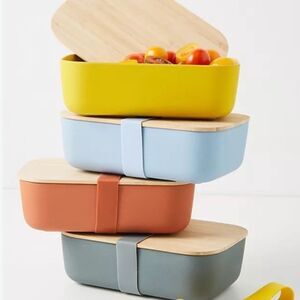 New Anthropologie Bento Box in Gray with Bamboo Lid New with tags